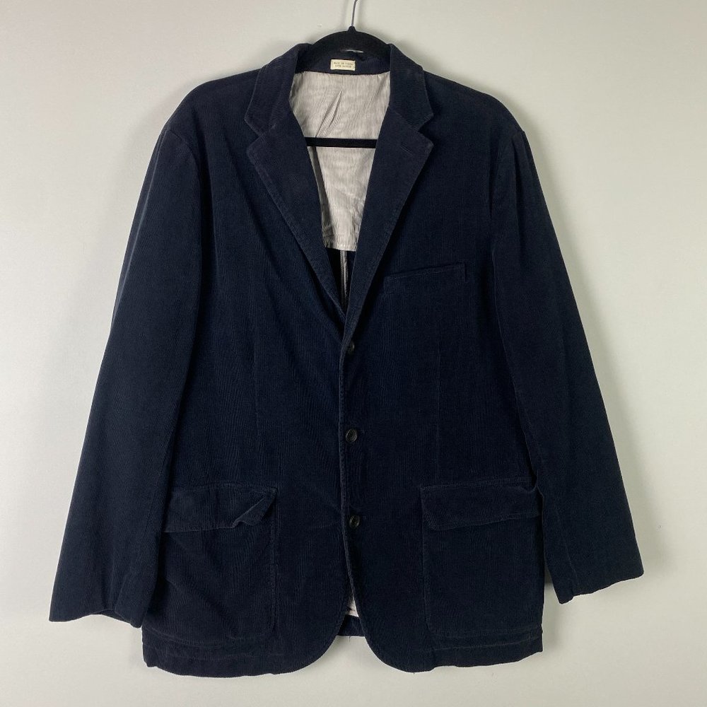J Crew Vintage Cord Blazer Jacket Mens Large Corduroy Navy Blue Sport Coat